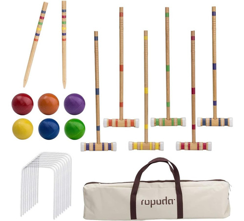 Juego De Croquet 6 Jugadores Mazos De Madera Bolas Colores