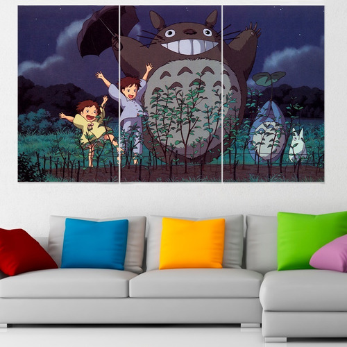 Cuadro Triptico Totoro Anime Art Canvas 120x70cm