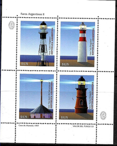 1997 Arquitectura- Faros Argentinos- Argentina (bloque) Mint