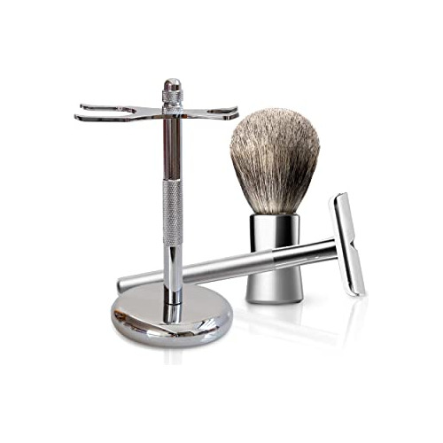 Seguridad De Bevel Razor Con Mango De Latón Y 10 Mxnlw