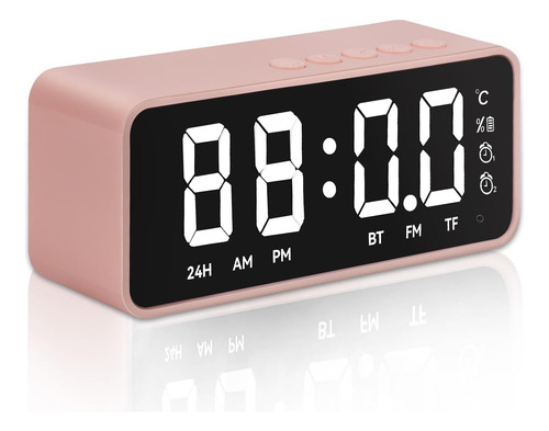 Reloj Despertador Digital Rosa Con Alarma Y Temperatura