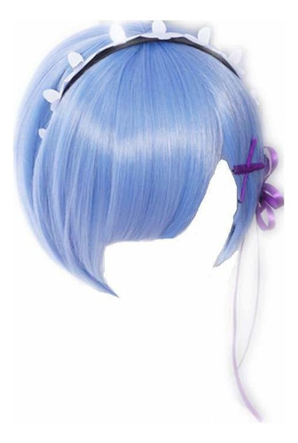 Cosplay Pelucas Cortas Azul Animado Pelo Peluca Ram Rem