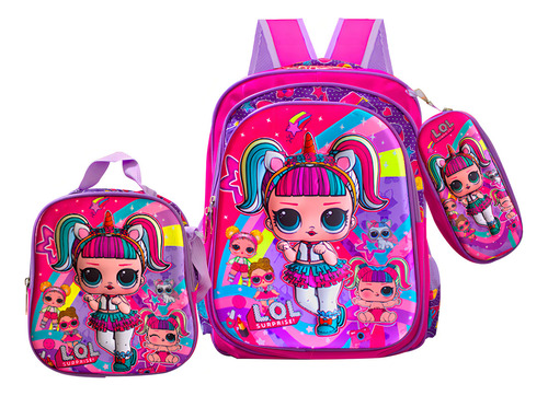 Kit Mochila Niña Ruedas Lapicera Lonchera Muñeca Kawaii Diseño De La Tela Ab