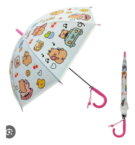 Paraguas Automático Infantil 76 Cm Kitty Kuromi Capibara Lila Carpincho