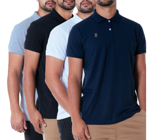 Kit 4 Camisas Polo Lisa Piquet  Masculina Premium Heyju Prom