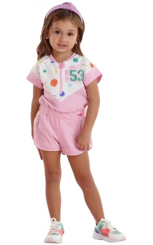 Imagem 2 de 3 de Macacão Infantil Menina Verão Rosa Mon Sucré Poá Mix 19018