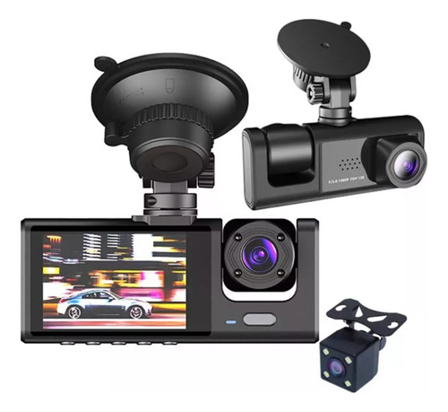Câmera Veicular Tripla Filma Frente Trás Dentro 1080p Carro