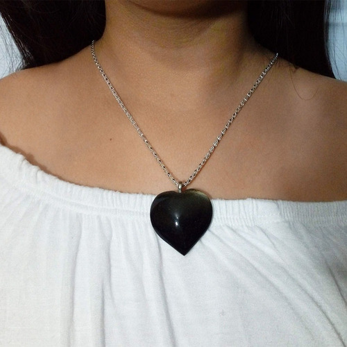 Collar De Corazon De Obsidiana Colgante Dije Piedra Natural