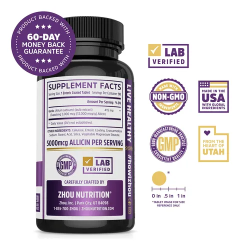 Suplemento De Ajo De Zhou Nutrition Con 5000 Mcg De Alicina
