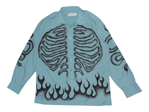 Imagen 5 de 6 de Camisa Bones Esqueleto Huesos Grunge Zombie Pintada A Mano