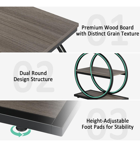 Zroecwt 3-tier End Table Wood Sofa Table With Black Metal