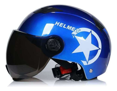 * Casco De Coche De Motor Eléctrico Azul Para Scooter, Cara