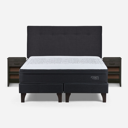 Cama Tempo 2 Plazas + Respaldo New Bennet Grafito +veladores