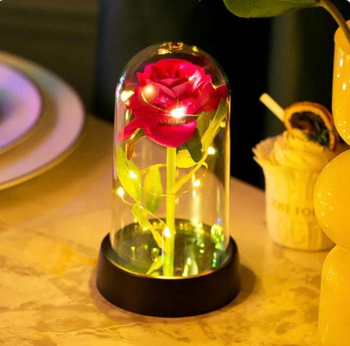 Presente Enfeite Luminária Cúpula Rosa Led Bela E A Fera