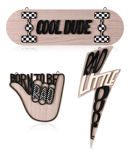 Briwoooody 3 Pcs Señal De Placa De Madera Rad Little Dude Wo