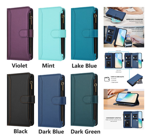 Funda Tipo Cartera De Piel Con Cierre De 9 Ranuras Para Realme Serie 6/7/8, 6 Colores, Correa De Muñeca, Desmontable, Función Atril