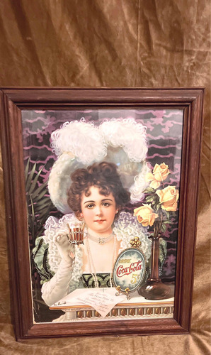 Publicidad 1890 Coca Cola Antigua Encuadrada. Lámina De 1970