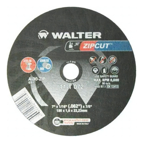 Disco De Corte Para Ferro E Aço Inox 7'' Walter Abrasivos Cor Cinza