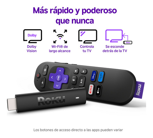 Roku Stick 4k Color Negro Tipo de control remoto De voz - Excelente (Reacondicionado)