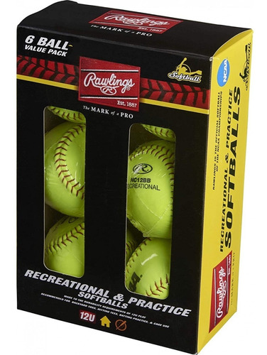 Rawlings Caja De 6 Pelotas De Softball Verde Fosfo