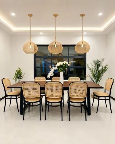 Conjunto De 6 Cadeiras De Jantar Perfil Home Decor Rattan Amis Empilháveis Na Cor Preto Com Assento Nude Liso