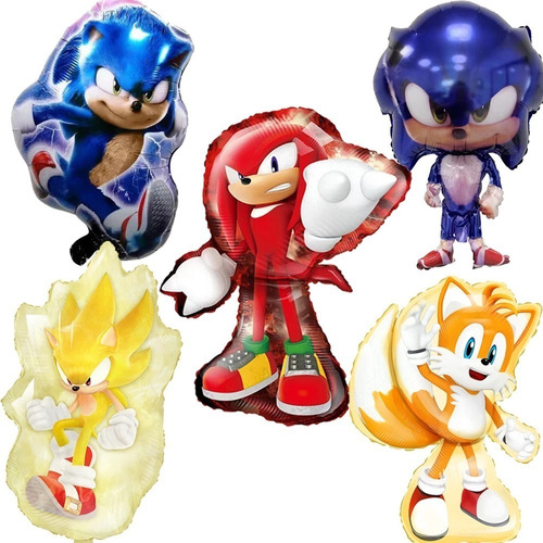 Set 5 Globos Metalizados Sonic Tails Knuckles Cumpleaños