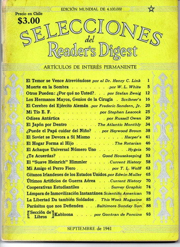 Selecciones Del Reader´s Digest Nº10 Septiembre 1941