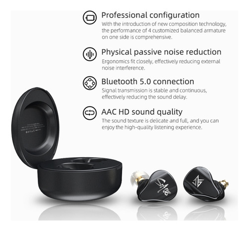 Audífonos Intraurales Inalámbricos Black Kz Sa08 Tws