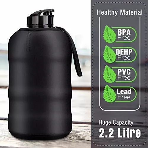 KAPTRON Botella de agua para gimnasio con estuche, botella de agua para  culturismo, botella de agua fuerte y duradera de 2.2 litros con asa, sin  BPA