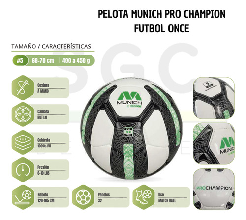 Pelota Pro Champion Munich N° 5 Fútbol Once X2 U. Sgc
