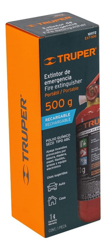 Extintor Portátil Recargable 0.5 Kg, Polvo Tipo Abc, Truper