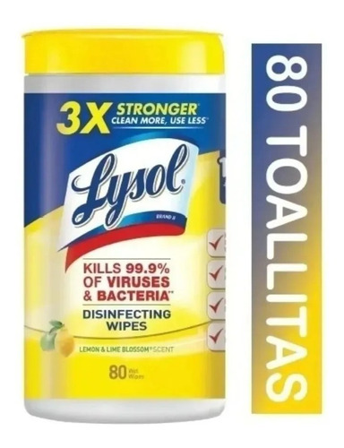 Toallitas Lysol 80 Pzs Desinfectantes Elimina 99% Germenes