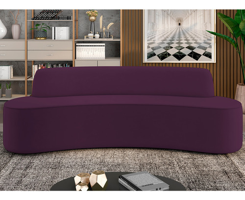 Sofá 3 Lugares Curvo Sala Cancún Veludo Roxo C-292 210cm