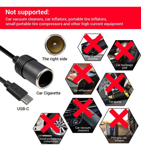 Convertidor Usb/type-c De 5v A 12v Enchufe Cigarrillos Coche