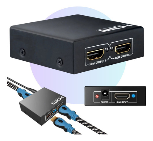 Splitter Hdmi Para Dois Monitores Tv Projetor Duplicador 1x2