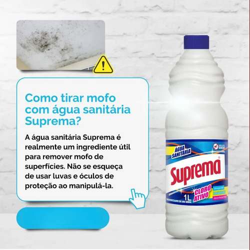 4 Unid. Água Sanitária Suprema 1 Litro Limpeza Cloro Ativo