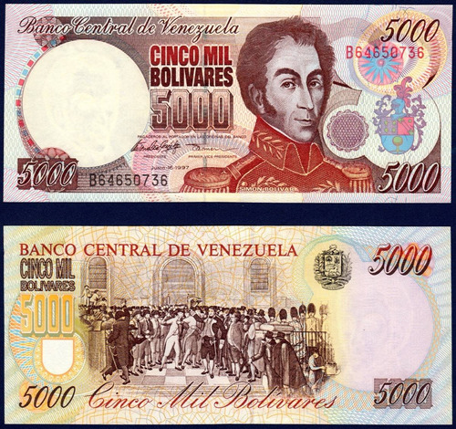 Billete De 5000 Bolívares B8 Junio 16 1997 Simón Bolívar