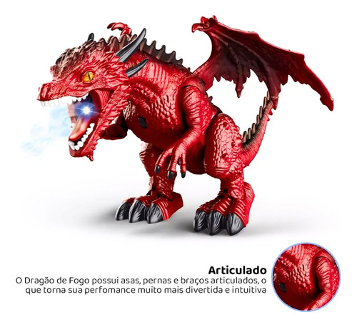 Dragão Com Controle Remoto Anda E Emite Som Replay Kids