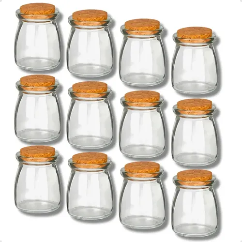 Kit Com 12 Pote De Vidro Tampa Rolha Cortiça Porta Tempero Ideal para Aniversário Lembrancinhas Doces Bombons Velas Casamento Festa Eventos E Decoração Transparente - Bravli