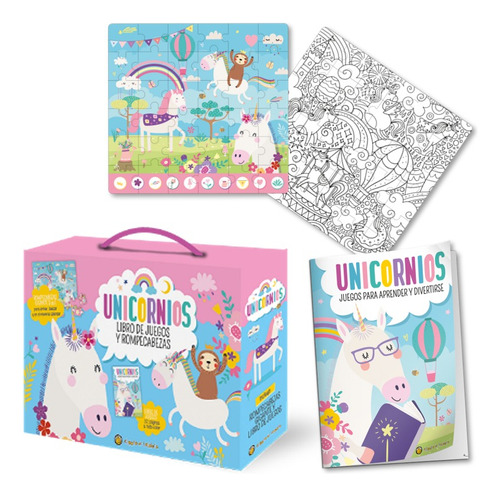 Libro De Juegos Con Rompecabezas Gigante 3 En 1 - Unicornios