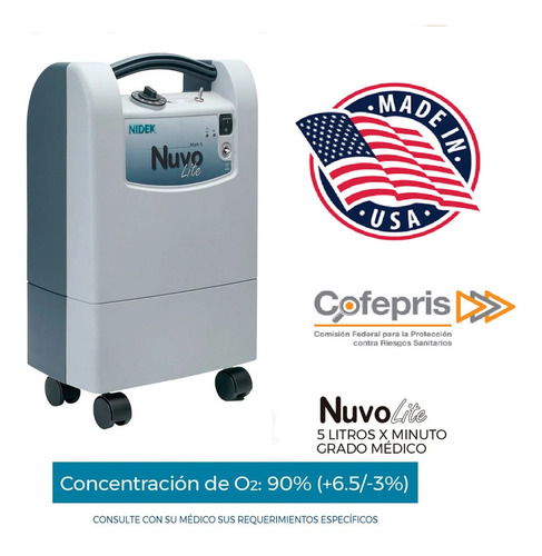 Imagen 2 de 9 de Concentrador De Oxigeno Nuvo Lite Nidek Medical 5 Litros