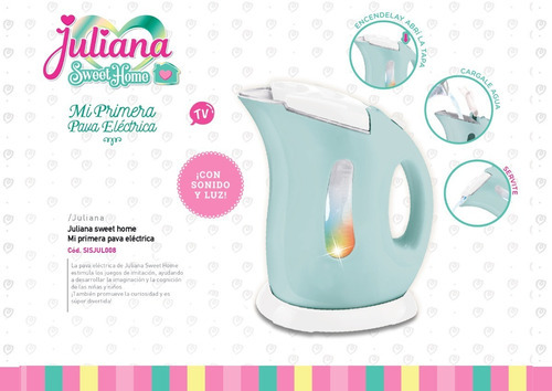 Imagen 2 de 6 de Mi Primera Pava Electrica Juliana Luz Y Sonido Juguete Color Turquesa