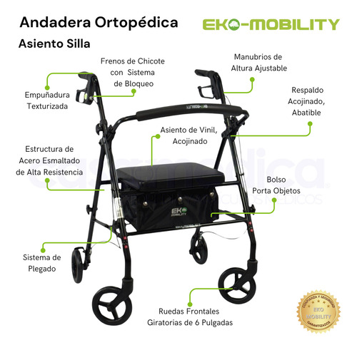 Andadera Para Adulto Con Asiento Rollator Con Ruedas De Lujo