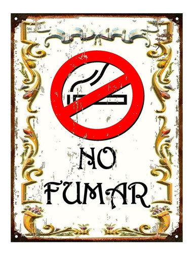 Cartel De Chapa Vintage Retro Fileteado Prohibido Fumar L337