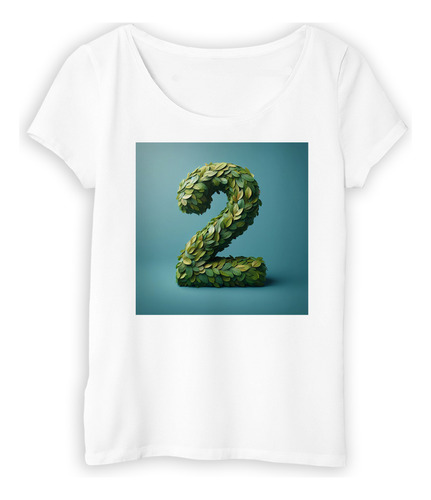 Remera Mujer Numero 2 Arte Con Forma Hojas Realista M4