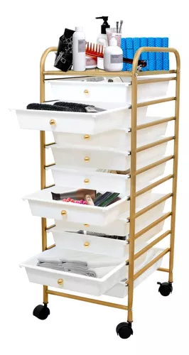 Carrito Organizador Estética, Cocina, Oficina 10 Niveles Color Blanco/Dorado