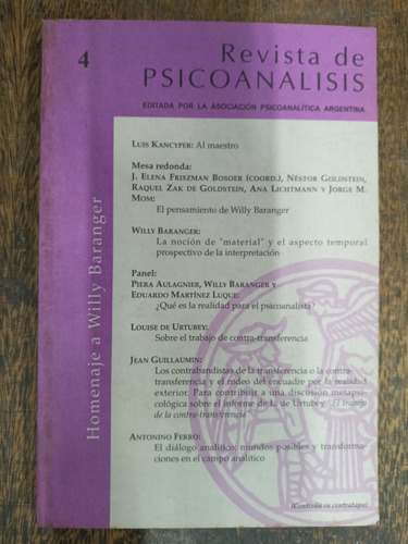 Revista De Psicoanalisis Nº 4 * Homenaje A Willy Baranger *