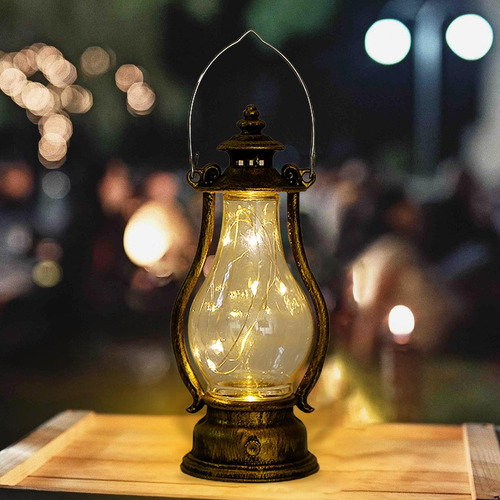 Lâmpada Led Lanterna A Óleo Ouro Bronze 5,7 Cm X 15 Cm