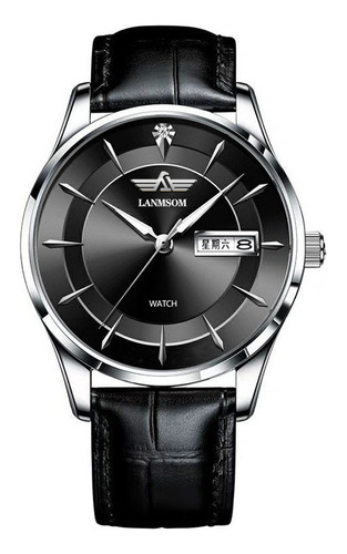 Reloj De Cuarzo Luminoso De Cuero Simple De Lanmsom Color De La Correa Black Silver Black