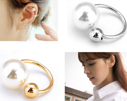 Earcuff Solitario Zarcillo Perla Doble Fashion Mujer